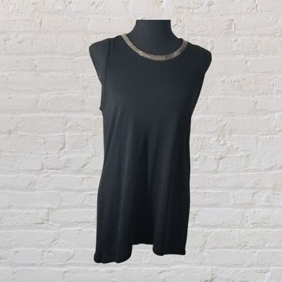 Women's Black Sleeveless Top with embellished neckline (c1b2-1) - Picture 1 of 2